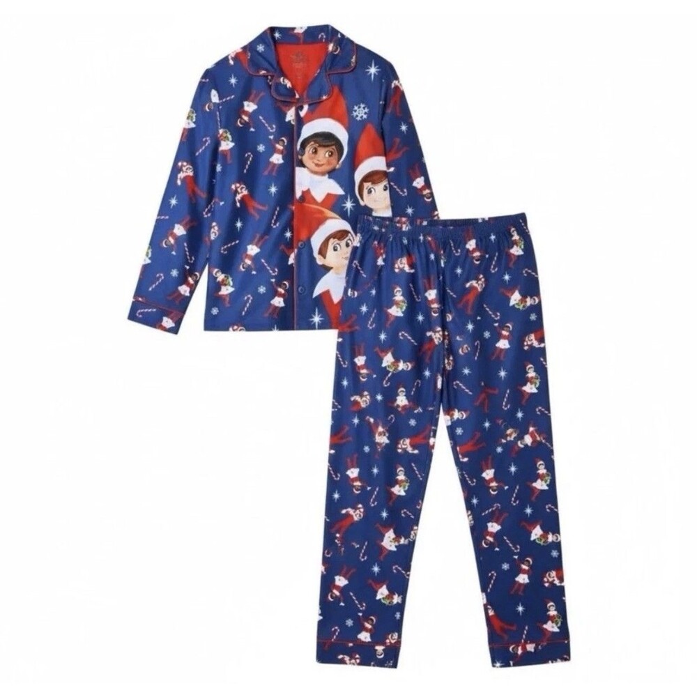 Elf on the Shelf Boy's Christmas Holiday Navy Flannel Pajama Set Size M 8/10